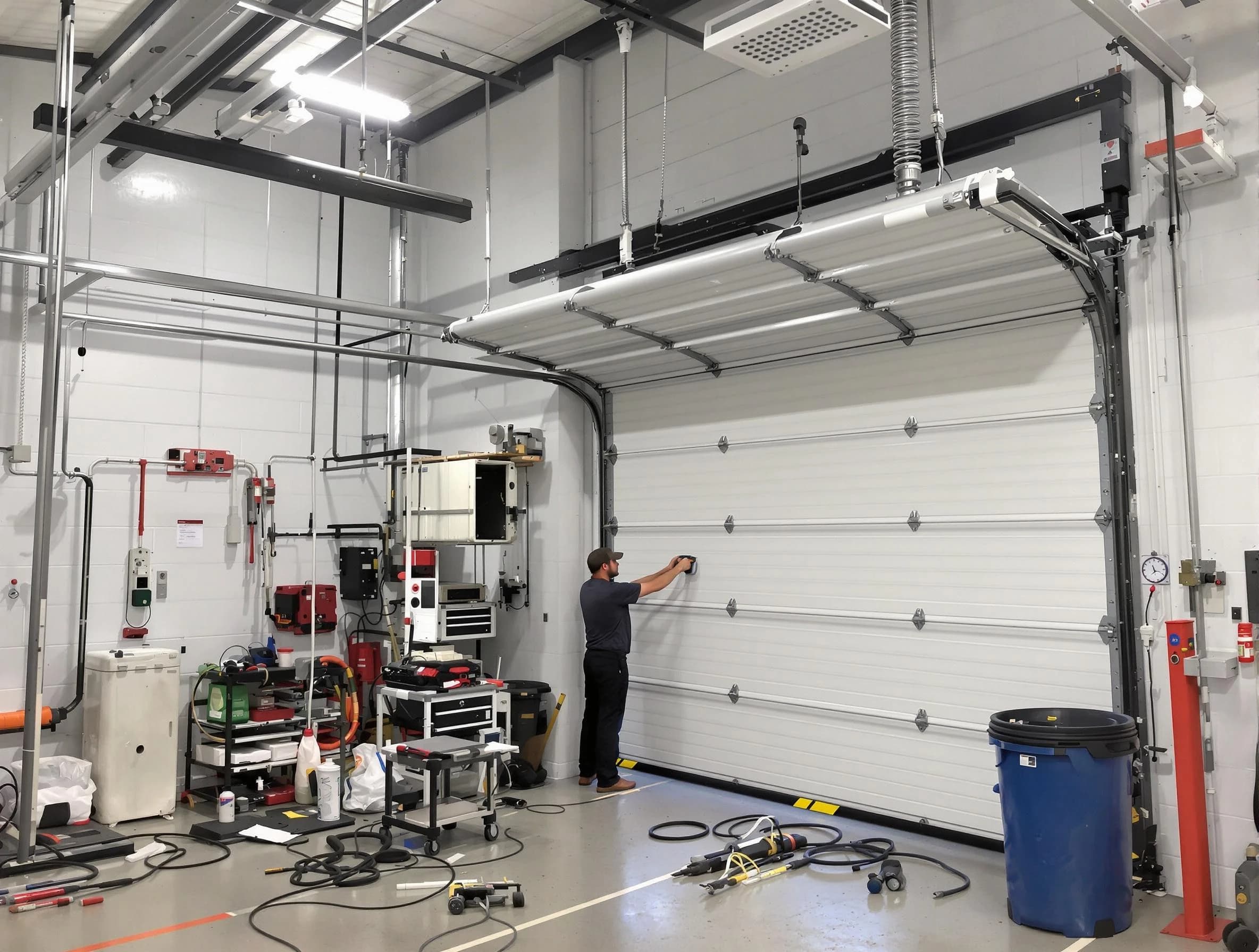 Florence Garage Door Repair certified technician performing commercial door repair at a Florence business facility