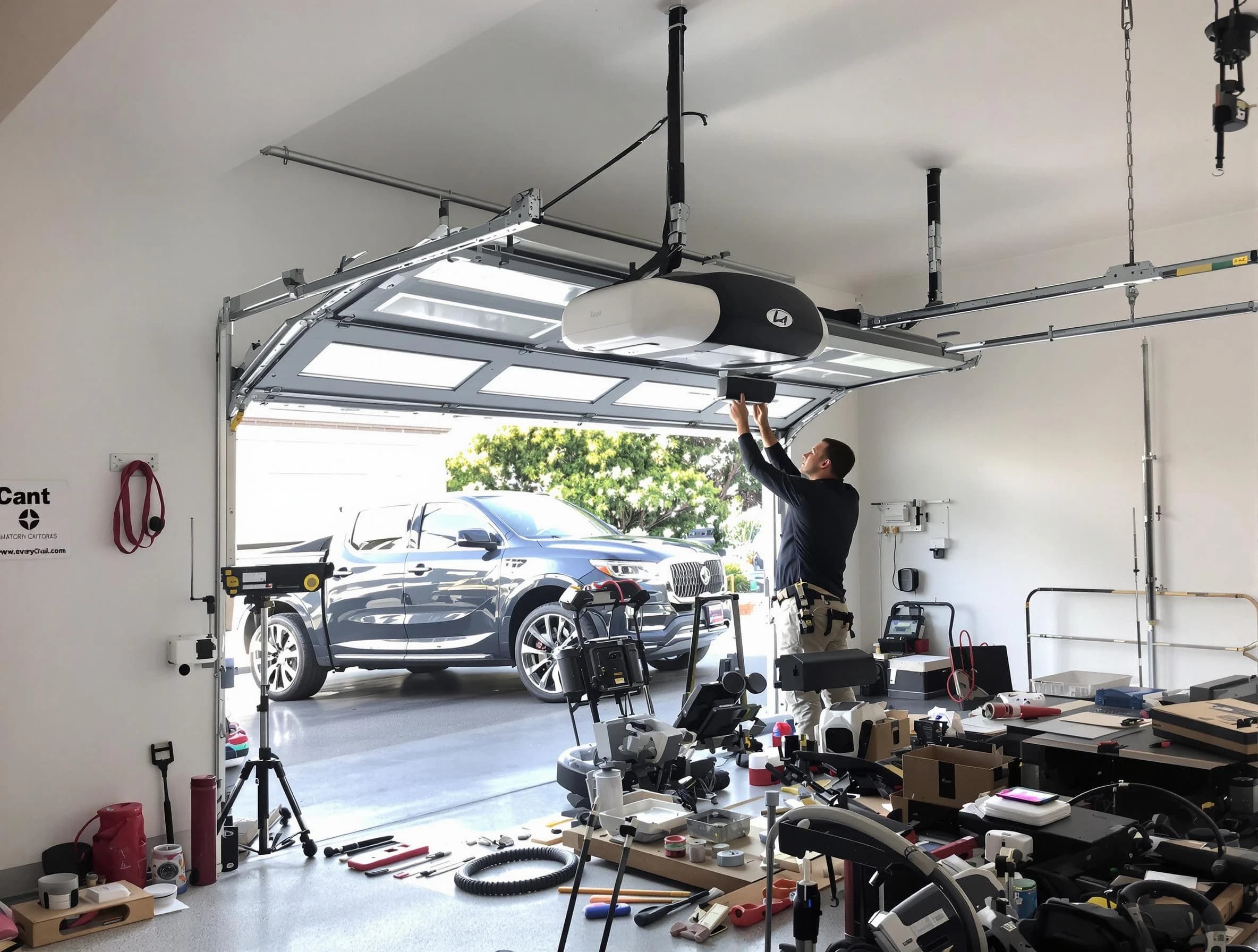 Florence Garage Door Repair specialist installing smart garage door opener system in Florence home