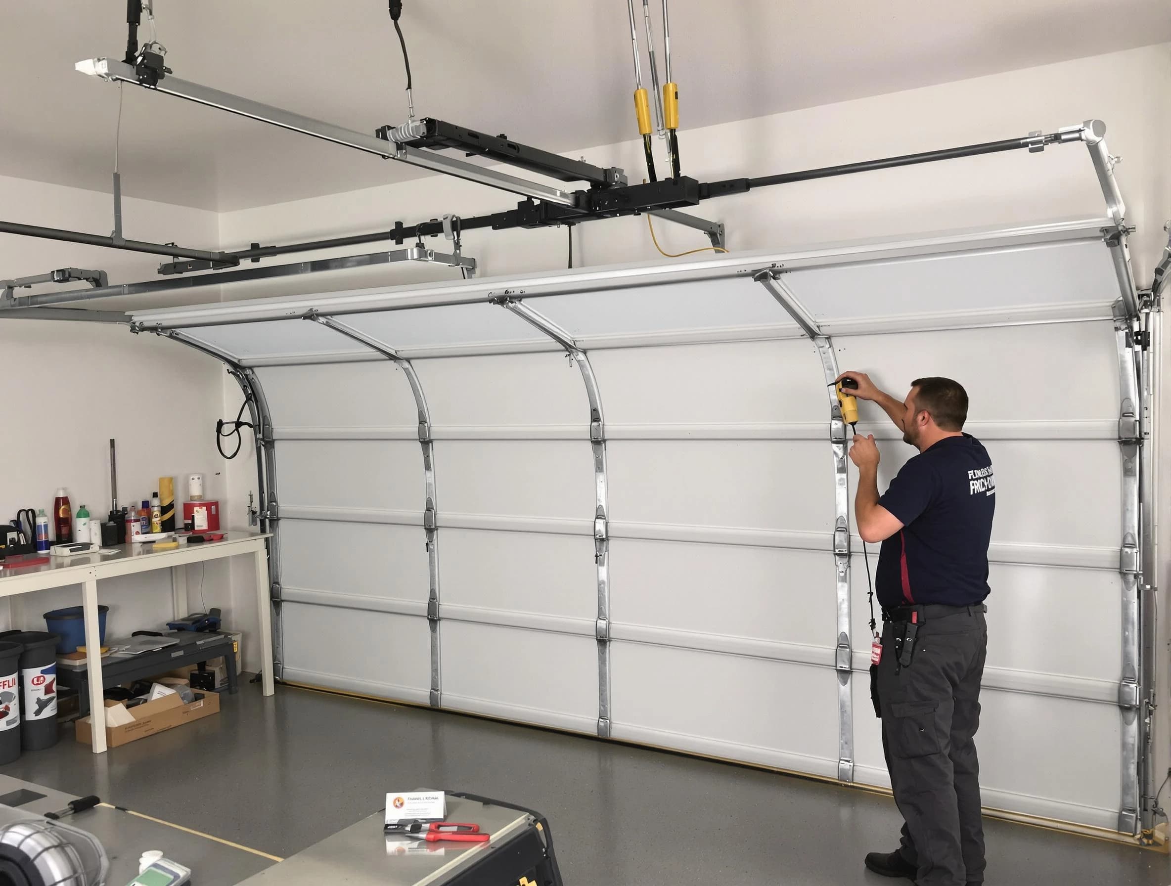 Florence Garage Door Repair certified technician performing overhead door system repair in Florence