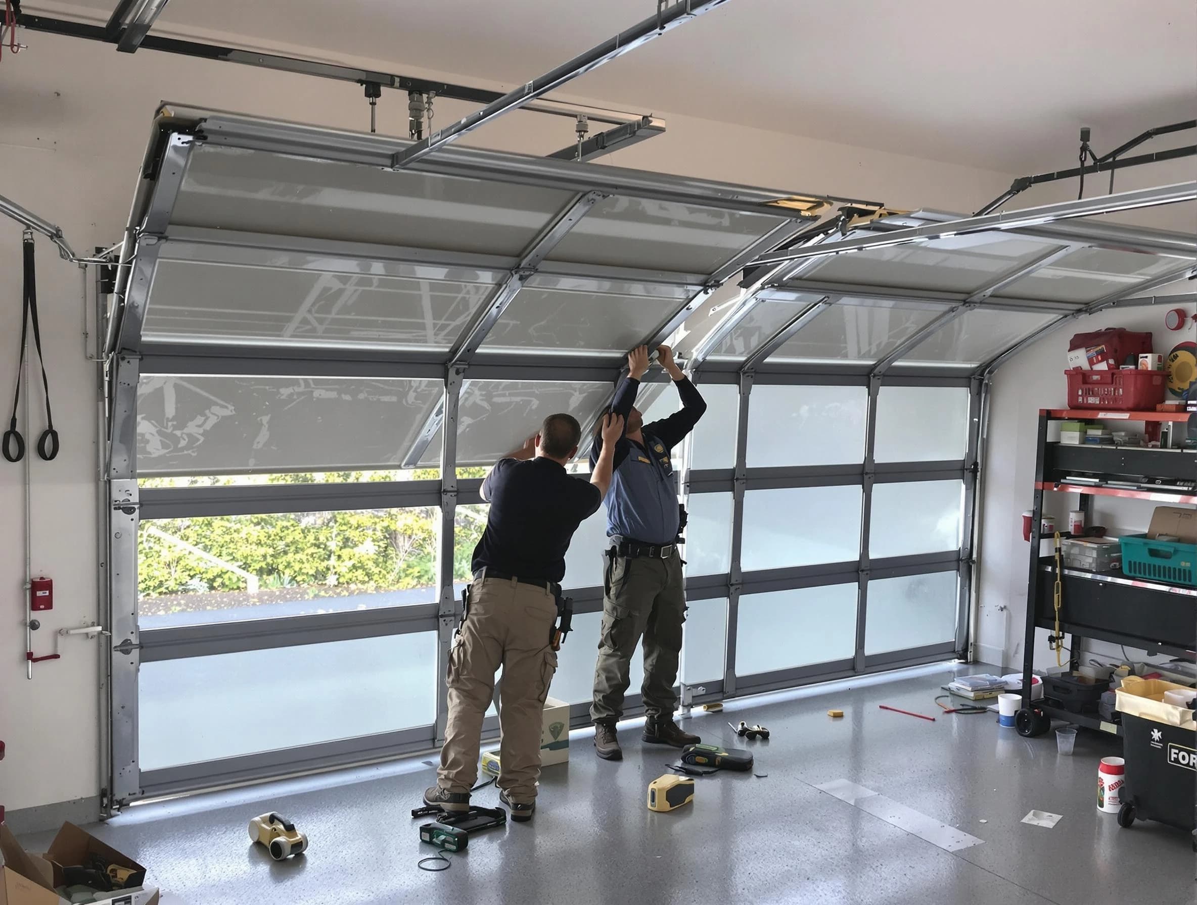 Florence Garage Door Repair expert performing precise panel replacement on Florence garage door