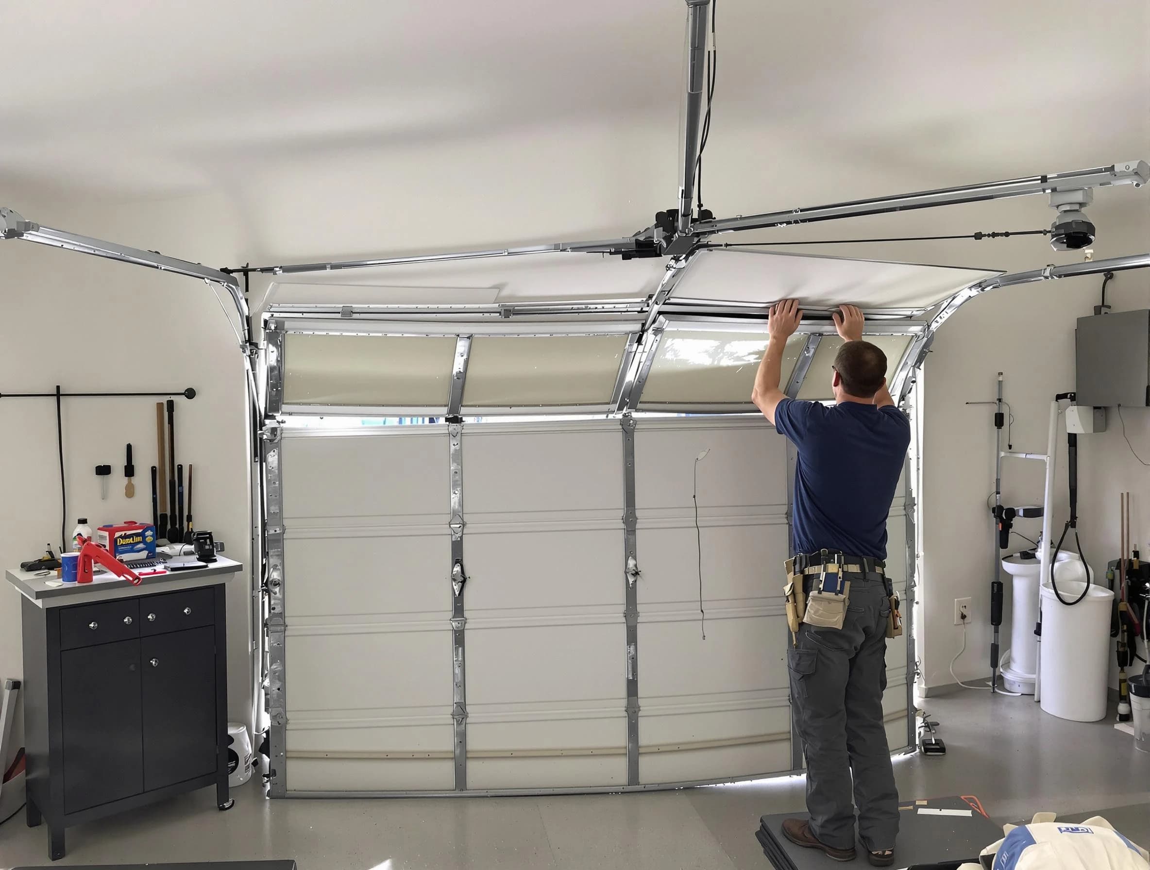 Florence Garage Door Repair specialist performing precise section replacement on Florence garage door