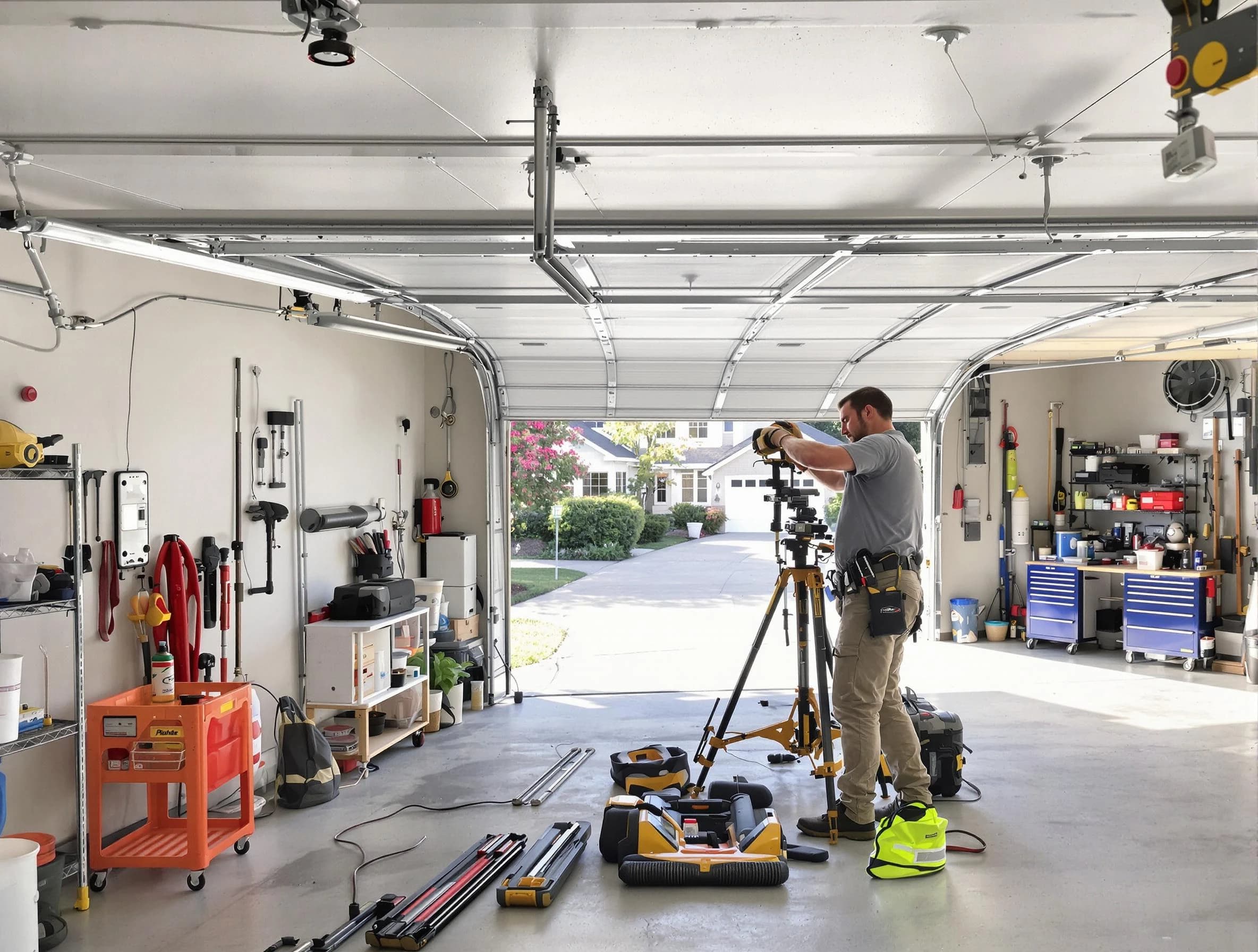 Florence Garage Door Repair specialist performing laser-guided track alignment in Florence